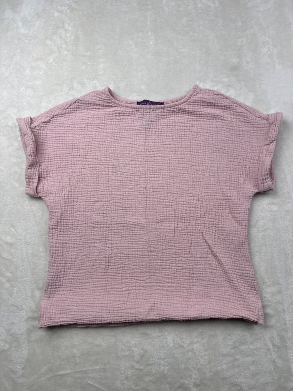Gloria Vanderbilt Womens Pink Textured Cotton Short Sleeve Top Size S